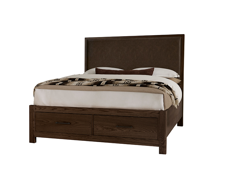Wood Trim Upholstered Storage Bed - Sedona Brown Fabric
