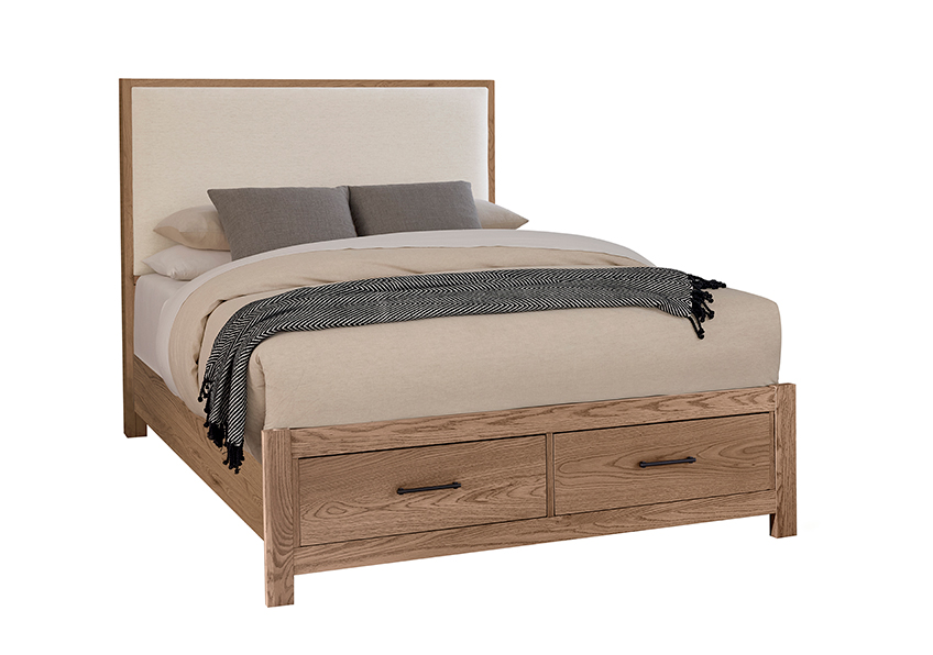 Wood Trim Upholstered Storage Bed - Ivory Cream Fabric