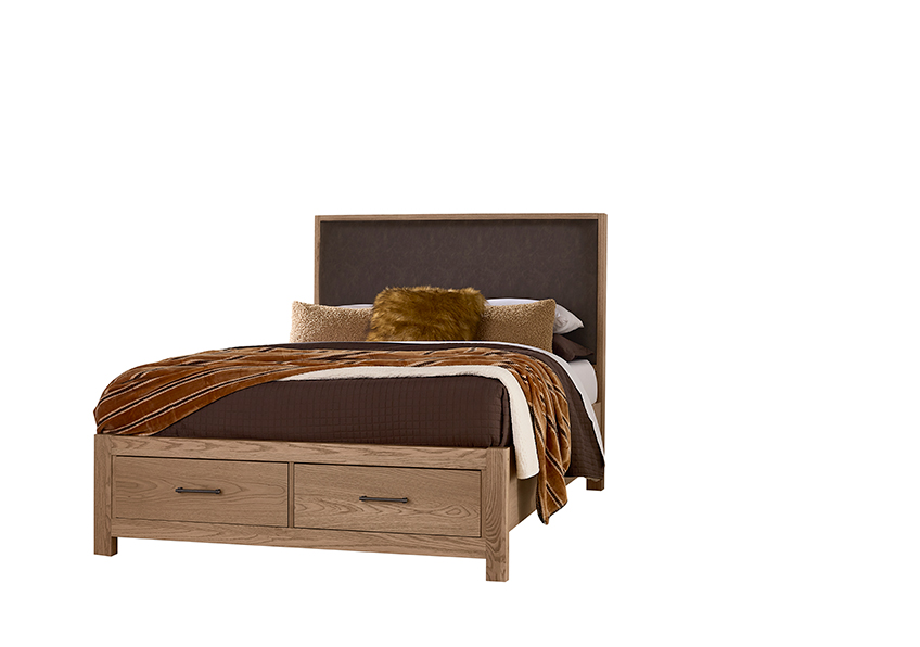 Wood Trim Upholstered Storage Bed - Sedona Brown Fabric