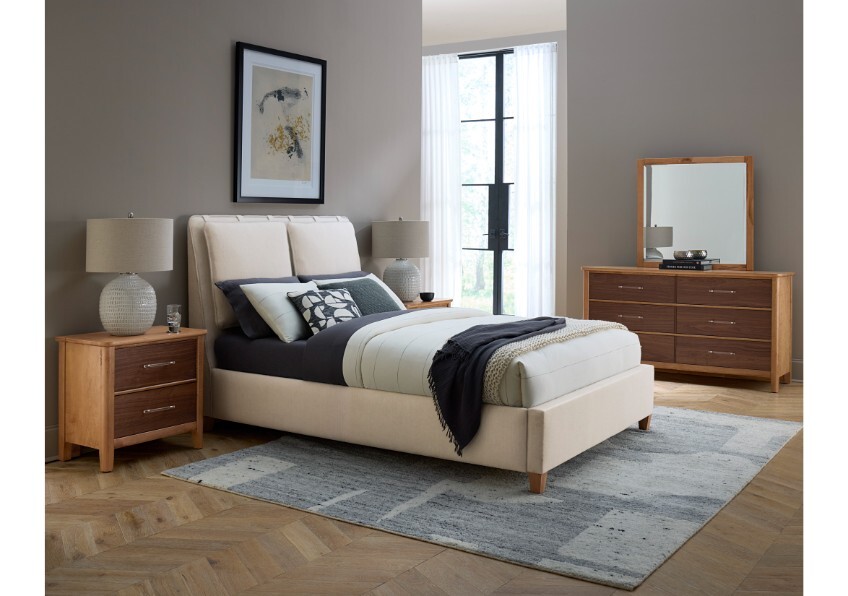 Upholstered bed with Two Tone Cases